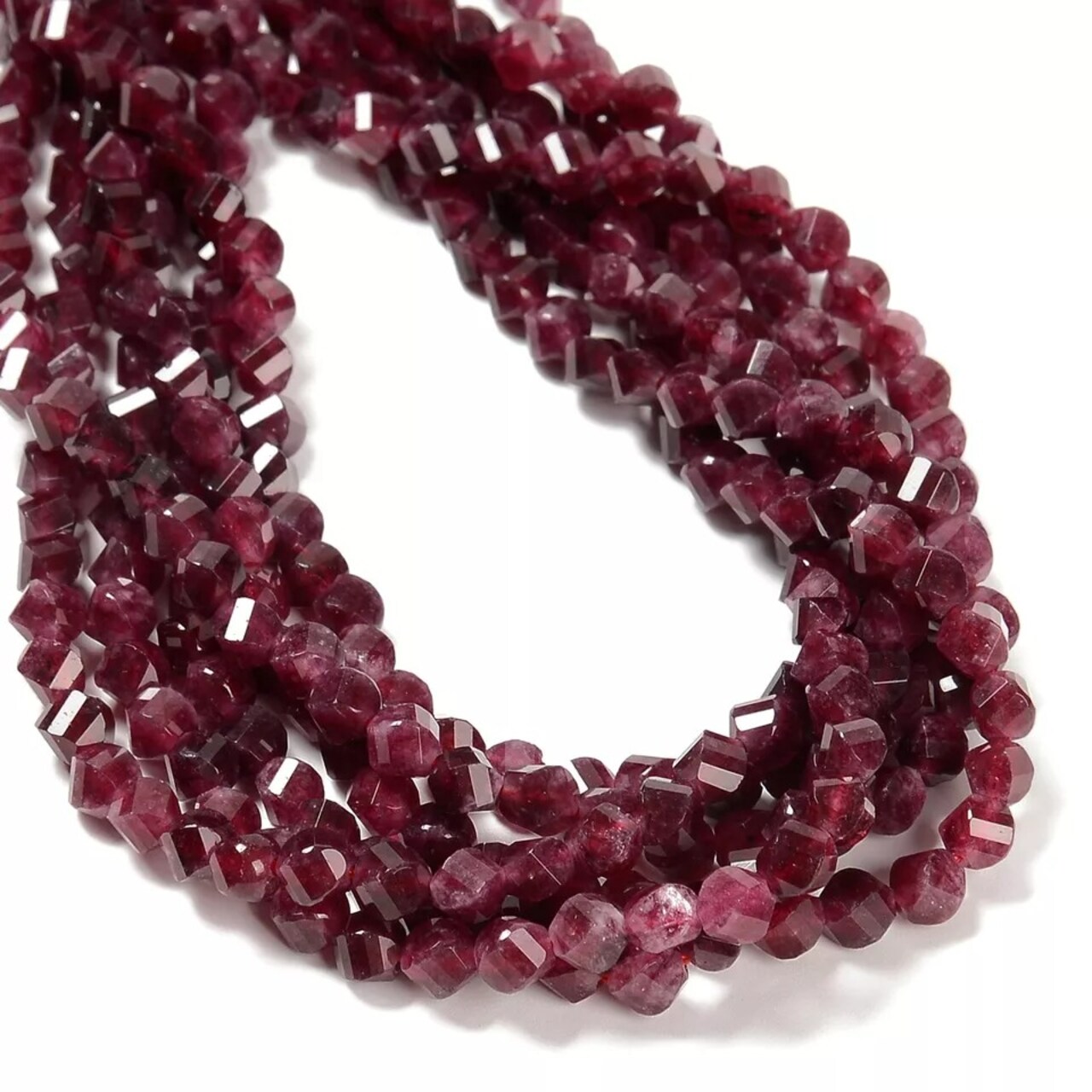 Garnet Color Dyed Jade Faceted Spiral Twist Beads Size 6mm 15.5'' Strand